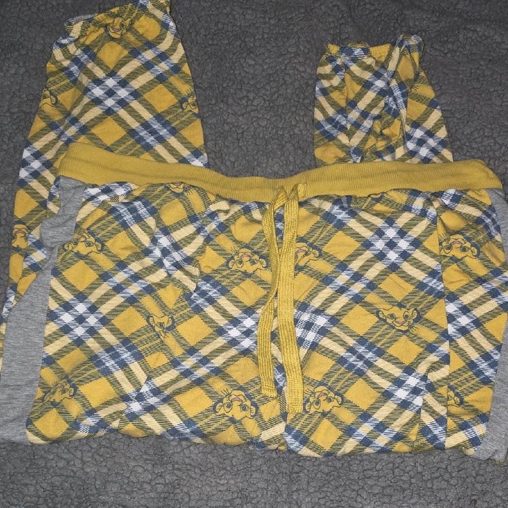 Disney Simba The Lion King Plus Size Yellow & Blue Plaid Pajama Bottoms Size 2X